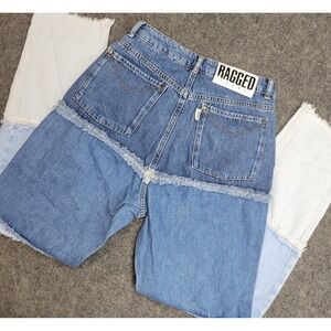 Ragged Jeans Womens Jeans 28 Blue Patchwork Colorblock Frayed Hem Y2K Grunge